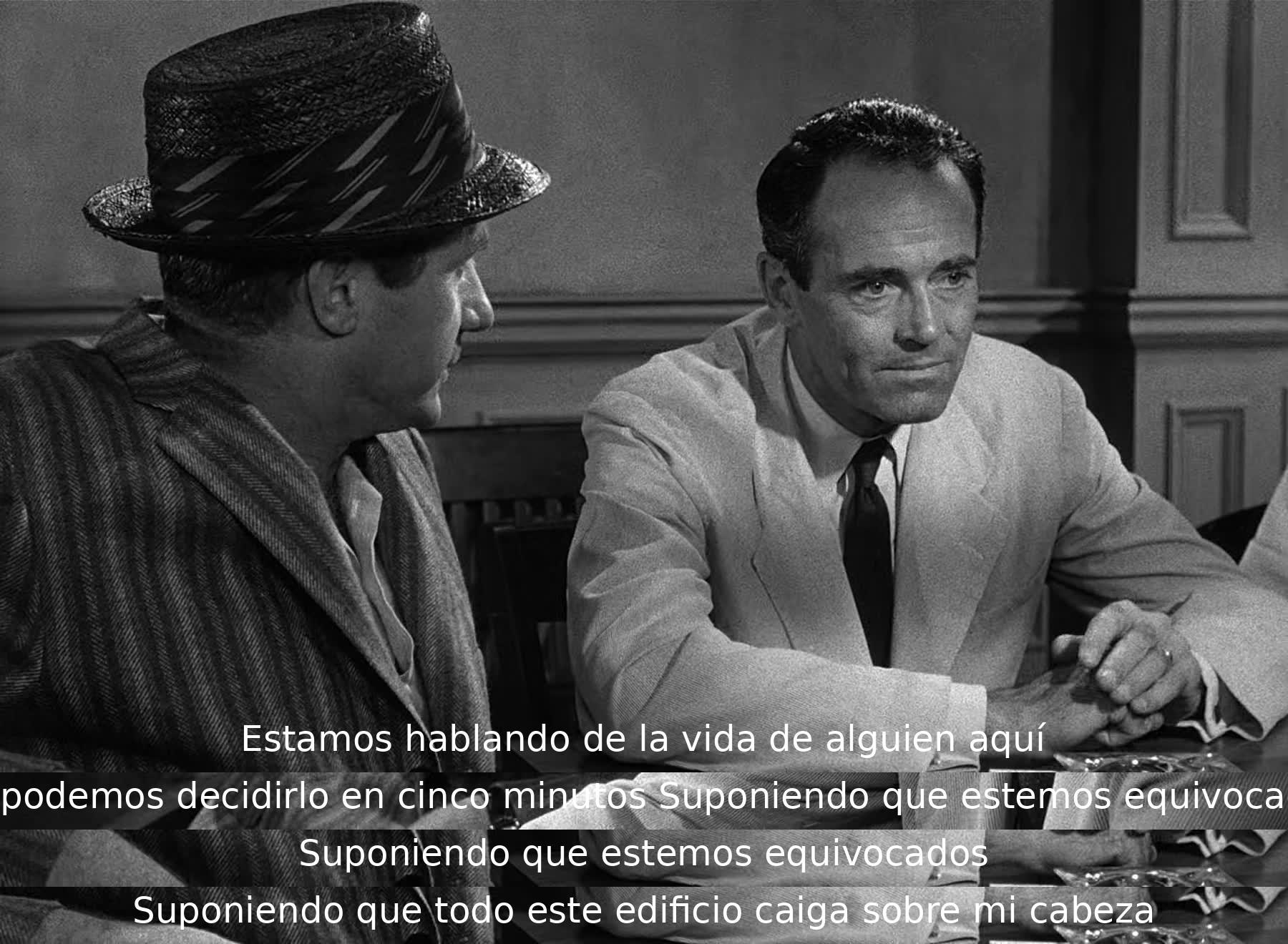 Están discutiendo sobre la importancia de tomarse su tiempo para decidir sobre la vida de alguien, considerando la posibilidad de estar equivocados. Expresan la seriedad de la situación, apelando a la responsabilidad de sus acciones.