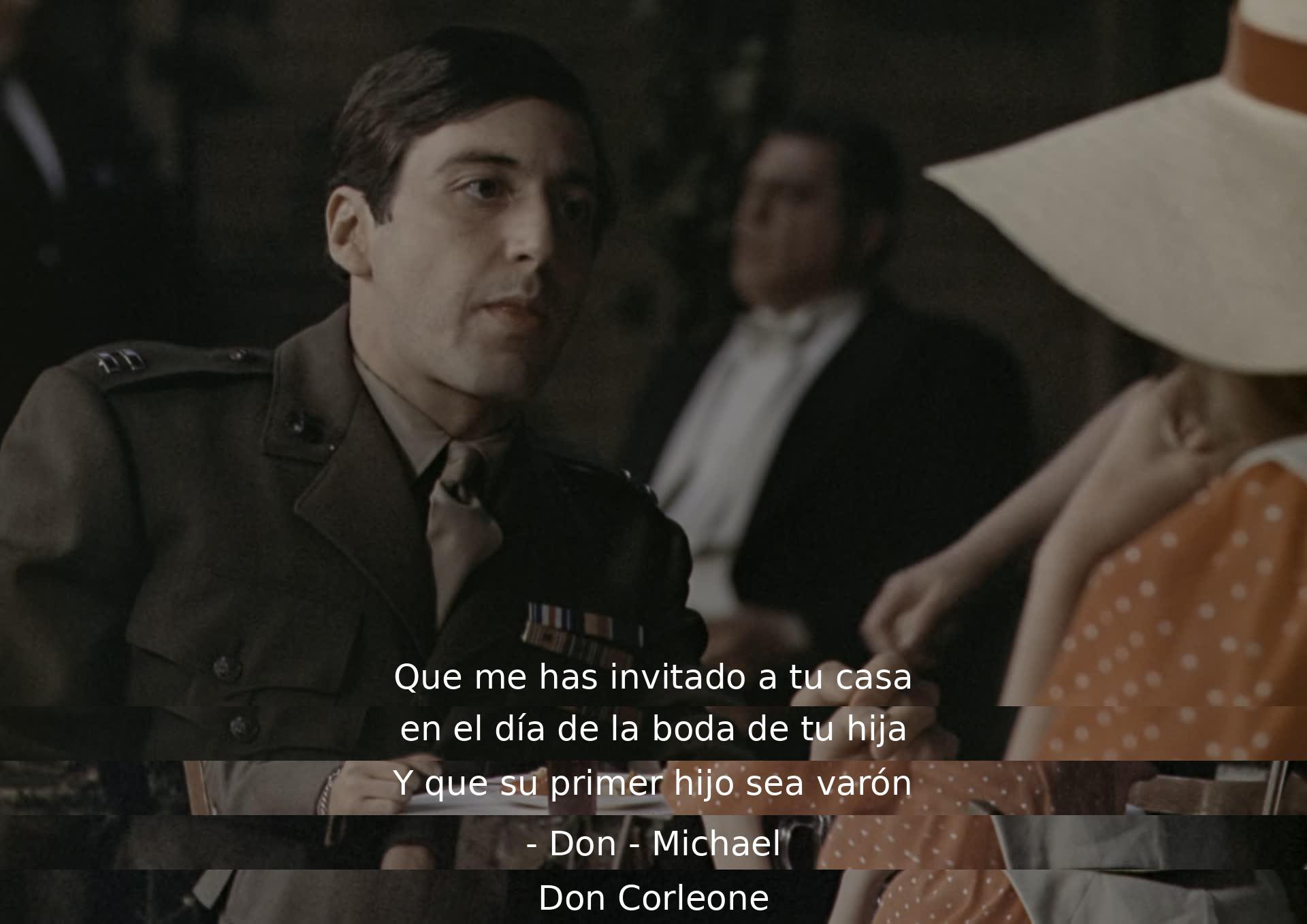 Se discuten solicitudes de favores durante la boda de la hija de Don Corleone. Michael es designado como el sucesor.