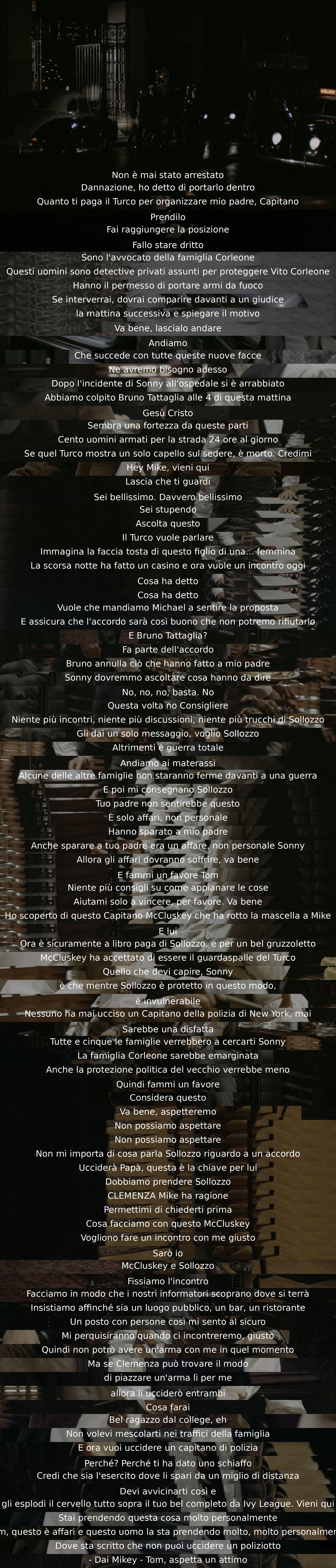 A lawyer protects Vito Corleone from organized crime. A proposal for peace is rejected, leading to a plan to eliminate key rivals. Michael steps in, ready to kill to protect his family. Clemenza plans an ambush during a public meeting. The tension rises as personal vendettas clash with business decisions.