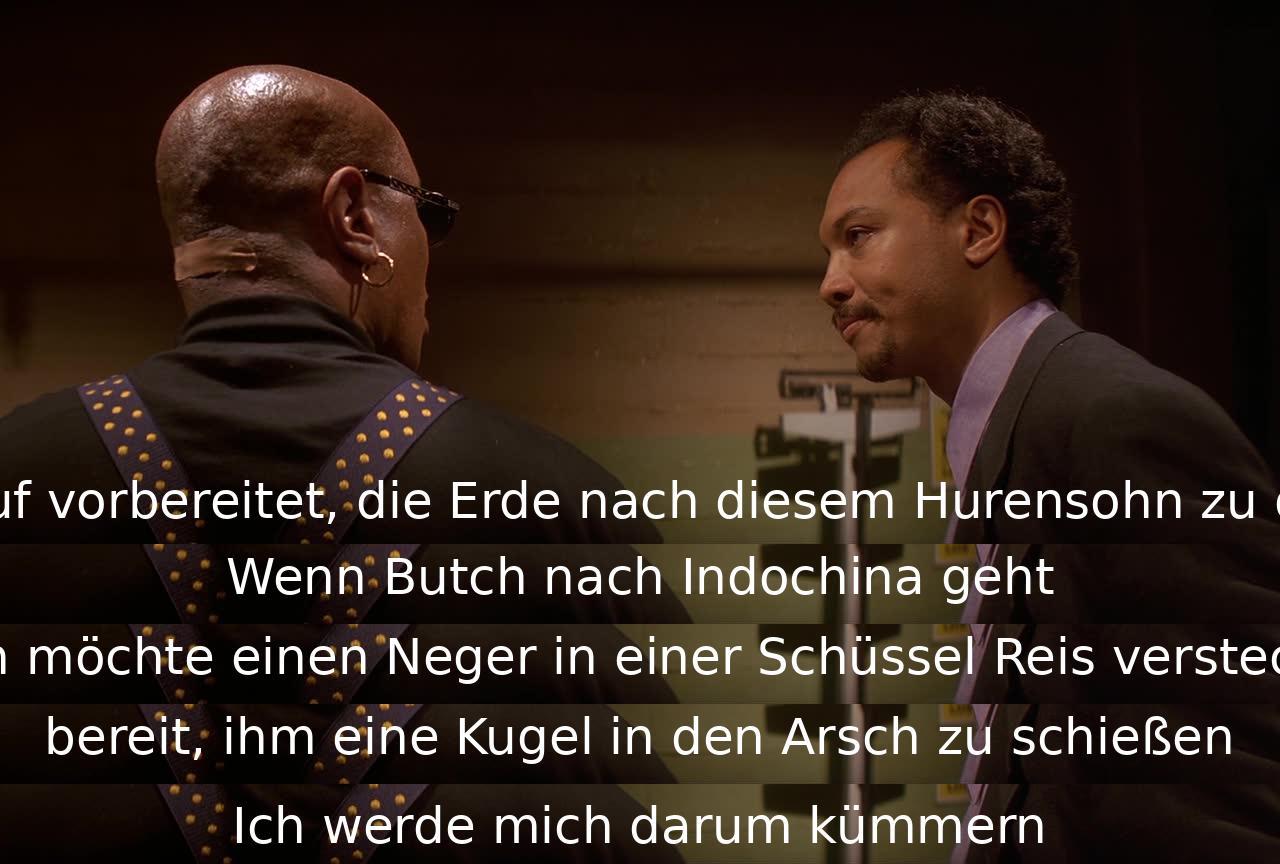 Ein Charakter plant, die Erde zu durchsuchen, um einen Verräter zu finden, während ein anderer Rachepläne schmiedet. Es wird erwogen, dem Verräter Schaden zuzufügen. Es zeigt intensive und dramatische Dialoge zwischen den Charakteren.