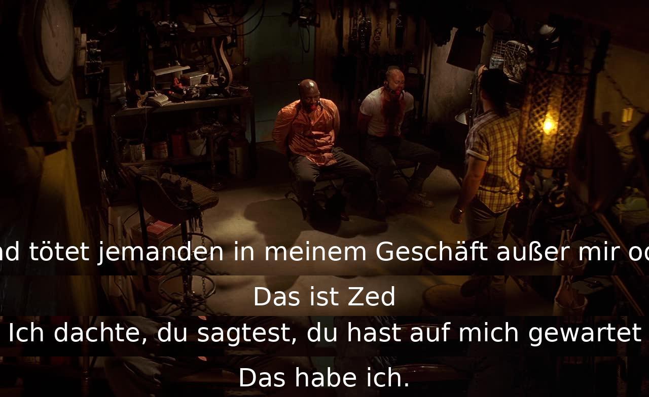 Jemand sagt, dass nur er oder Zed im Geschäft töten darf. Jemand trifft Zed und wird nicht erkannt. Es wird behauptet, dass auf jemanden gewartet wurde.