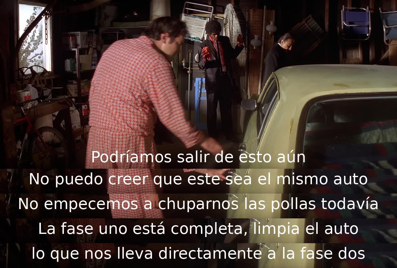 La conversación implica discutir un plan que implica limpiar un auto para superar una situación difícil. Los personajes muestran determinación y enfoque en completar el plan paso a paso.