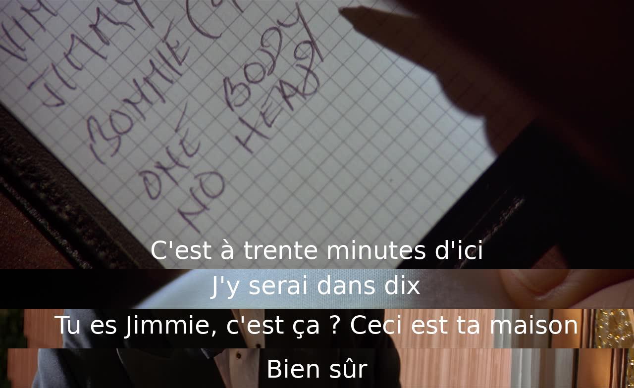 Two characters plan to go to a location in 30 minutes, with one promising to arrive in 10. They arrive at Jimmie's house, who confirms it's his home.