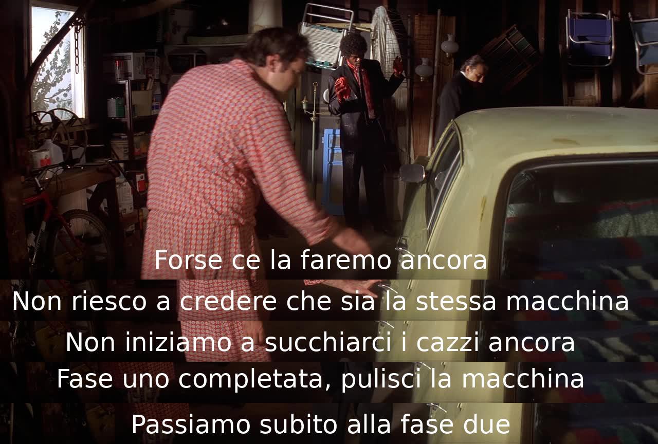 Il personaggio ottimista è fiducioso che ce la faranno. Discutono riguardo alla pulizia della macchina. Decidono di passare alla fase successiva del loro piano.