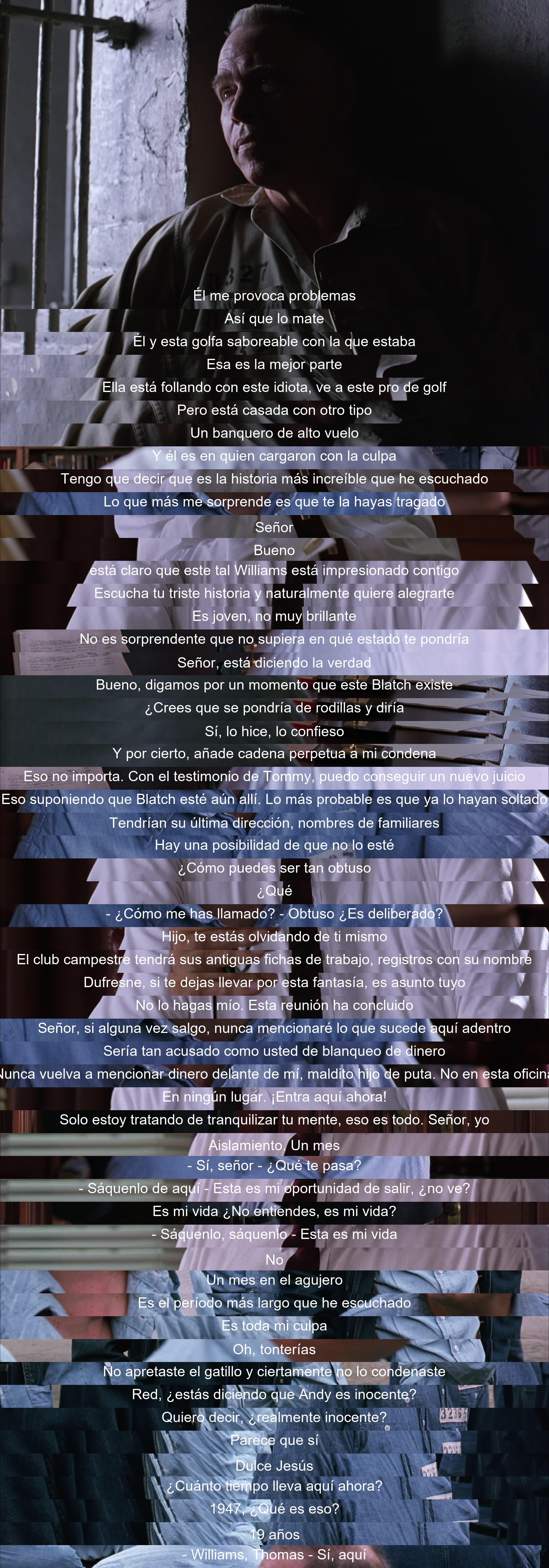 Un hombre confiesa sorprender al narrador al matar a alguien y a su amante. El dialogo sigue con una discusión sobre la verdad y el testimonio de un tercero que podría cambiar las cosas. Termina con la decisión de aislar a un personaje y la revelación de una posible inocencia.