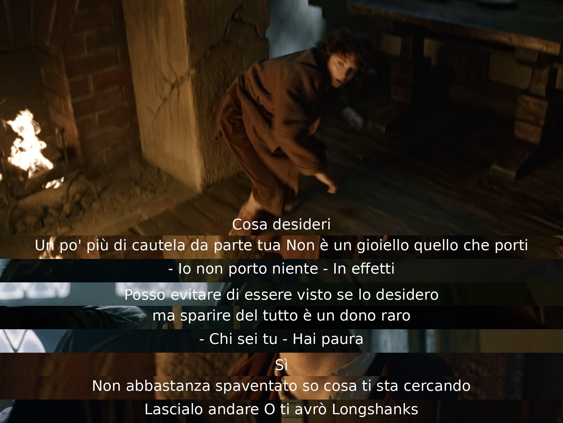 Una persona avverte un'altra di essere prudente riguardo a un oggetto che possiede. Viene insinuato che la possibilità di scomparire è un dono raro. L'individuo mostra paura e viene minacciato di essere catturato se non si libera dell'oggetto.