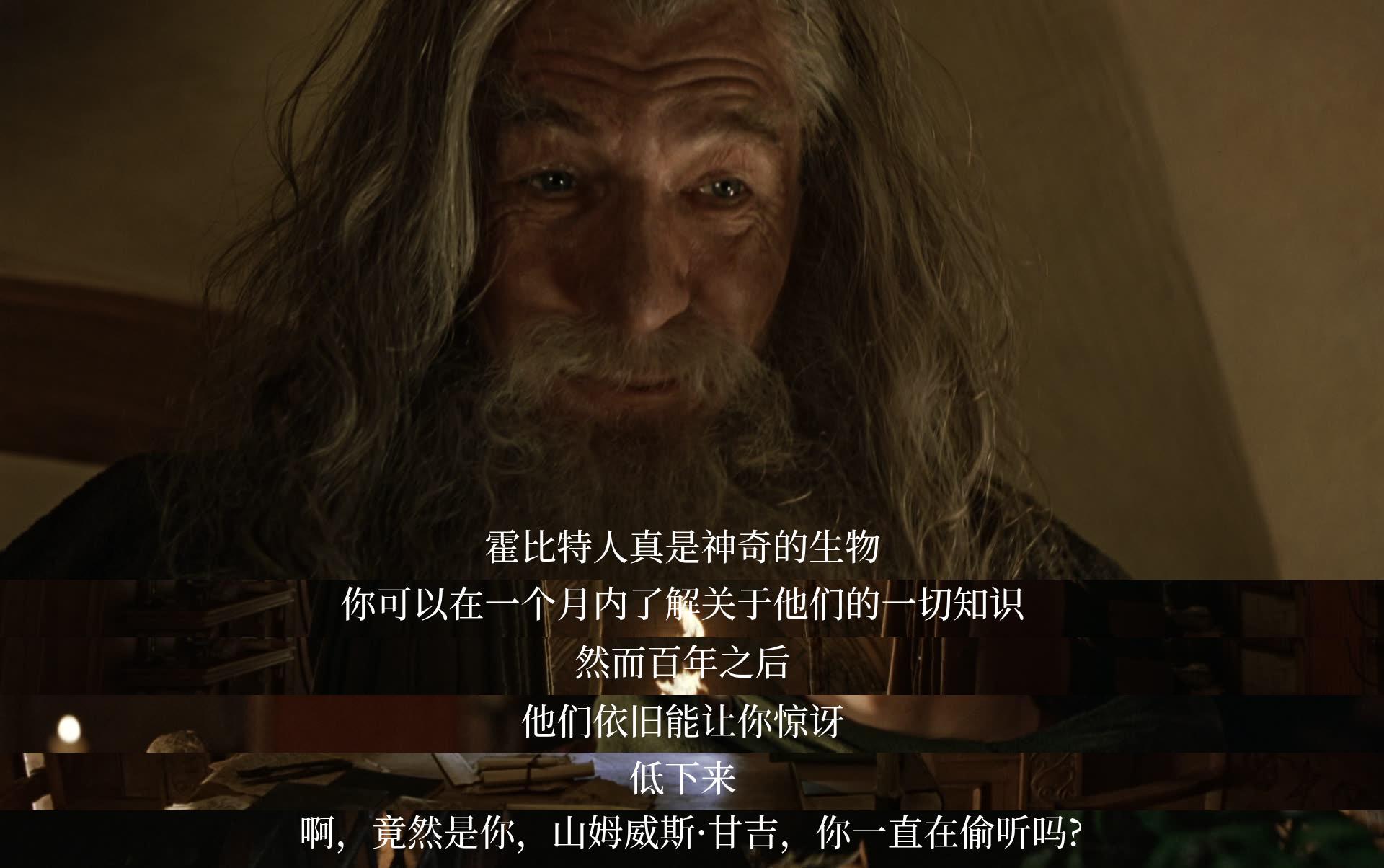 霍比特人神秘且惊人，即使了解一切也难以理解。甚至在百年后，他们仍能让人惊讶。山姆·甘吉被发现偷听，令人意外。