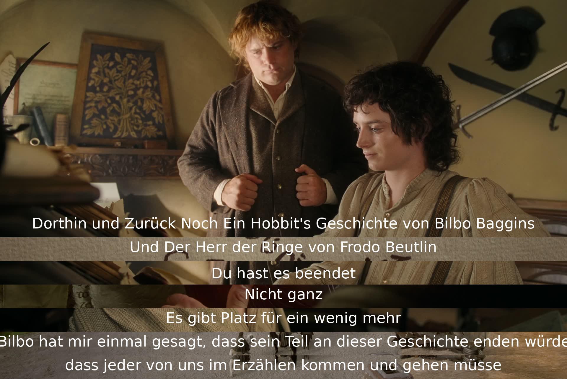 Die Geschichte von Bilbo Baggins und Frodo Beutlin endet anscheinend, aber es gibt noch Potential für mehr. Bilbo sagte einst, dass sein Teil abgeschlossen sei und jeder in der Geschichte seine eigene Rolle spielt, die kommen und gehen muss.