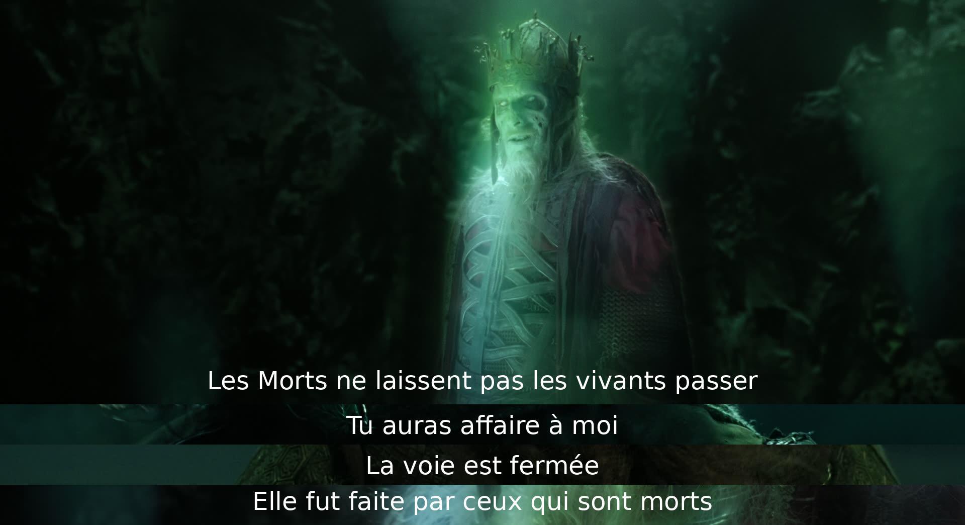 Une entité menaçante refuse de laisser passer les vivants. Un personnage lui déclare qu'il devra faire face à lui. La voie bloquée a été créée par les défunts.