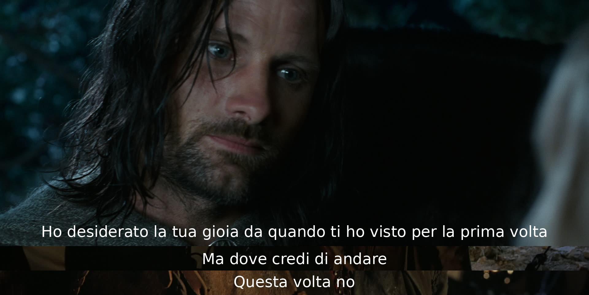 Un personaggio desidera la felicità dell'altro, ma lo avverte di non andarsene questa volta. La frase esprime un sentimento di preoccupazione e affetto.