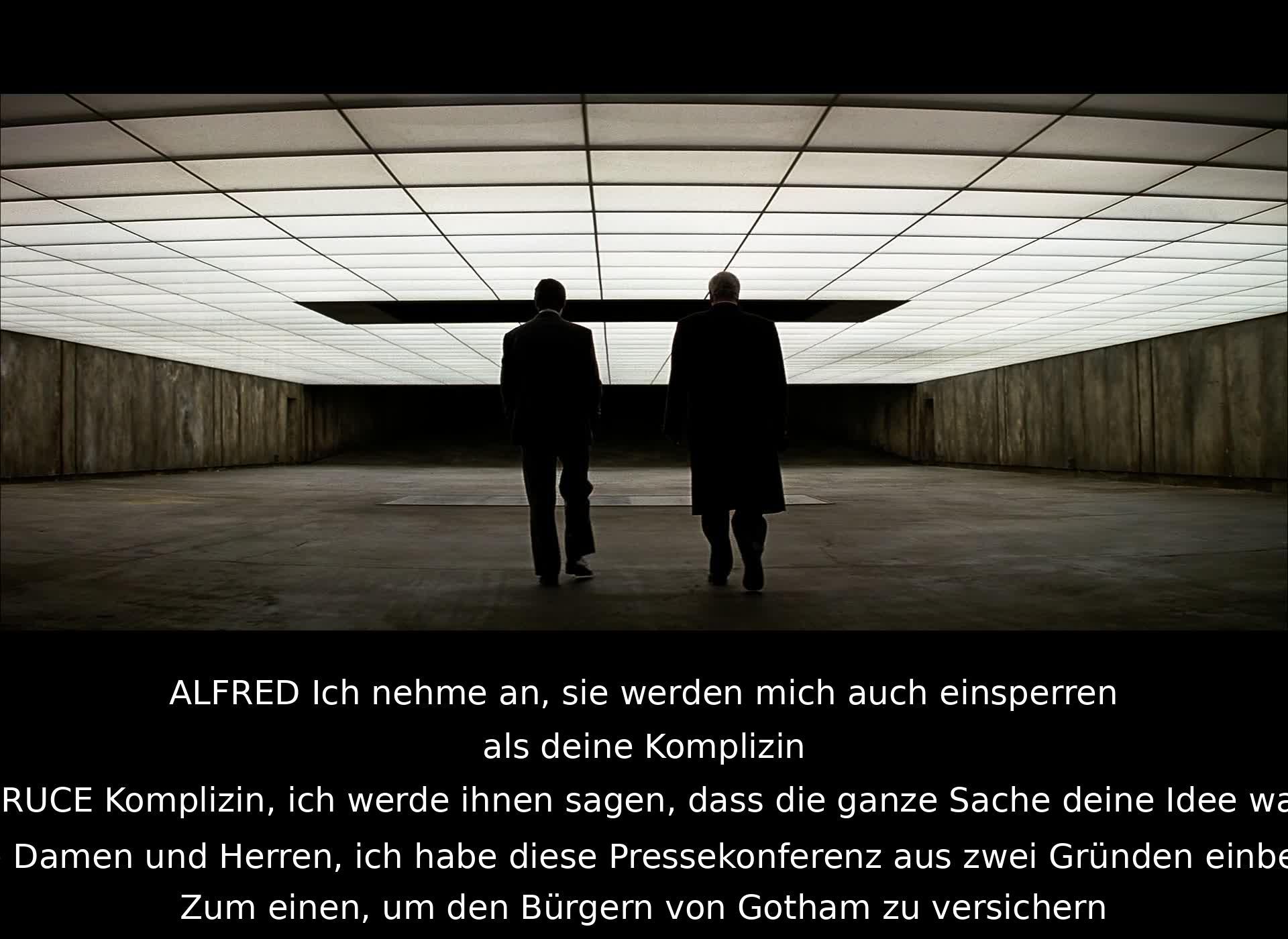 Alfred denkt, dass er wie Bruces Komplize eingesperrt wird. Bruce plant, die Schuld auf sich zu nehmen. Er hält die Pressekonferenz, um den Bürgern von Gotham etwas zu versichern.