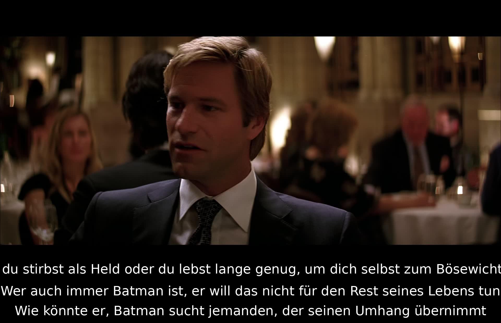 Entweder sterbe als Held oder lebe, um Bösewicht zu werden. Batman will nicht ewig als Held agieren. Er sucht jemanden, der sein Erbe als Batman weiterführt.