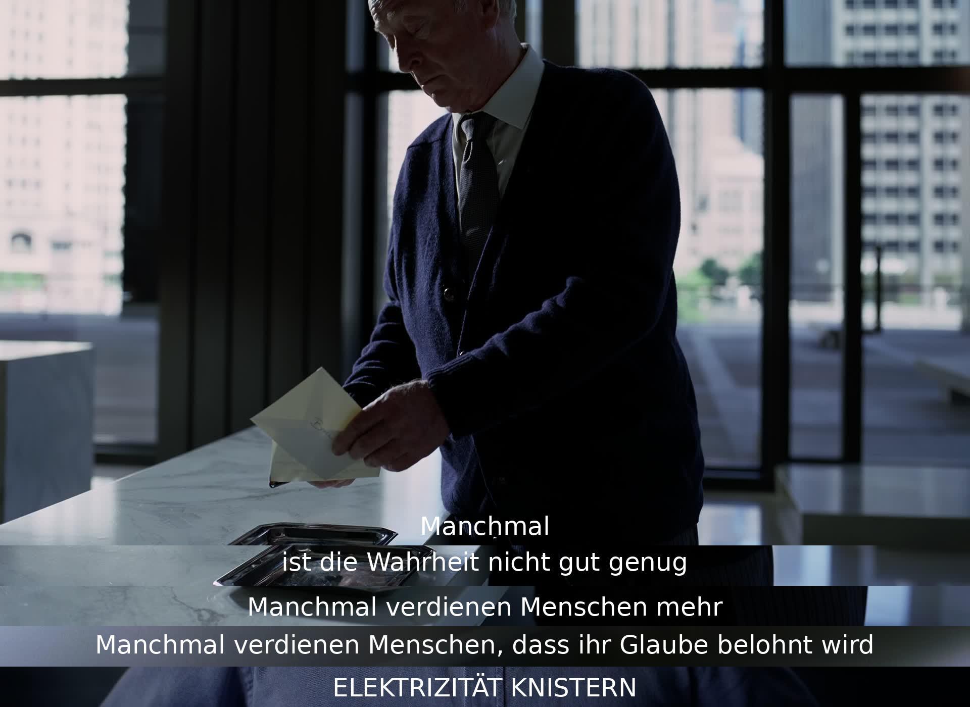 Manchmal ist die Wahrheit nicht ausreichend. Manchmal verdienen die Menschen mehr. Manchmal verdienen sie es, dass ihr Glaube belohnt wird. Elektrizität knistert.