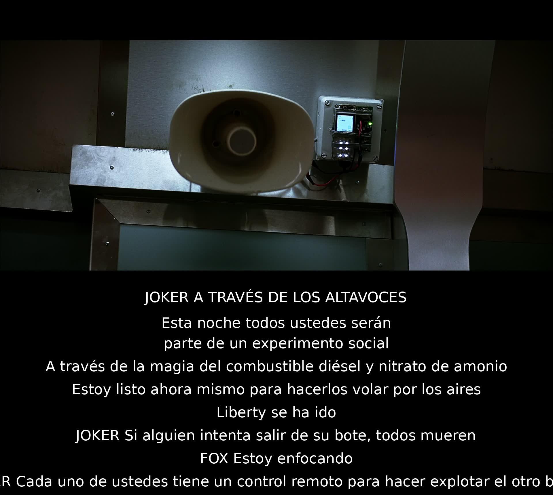 Un villano anunciando un experimento social donde los ciudadanos deben decidir entre salvarse a sí mismos o a otros. Cada barco tiene detonadores para destruir al otro. Un dilema moral que pone a prueba la ética y la humanidad de los personajes involucrados en la situación.