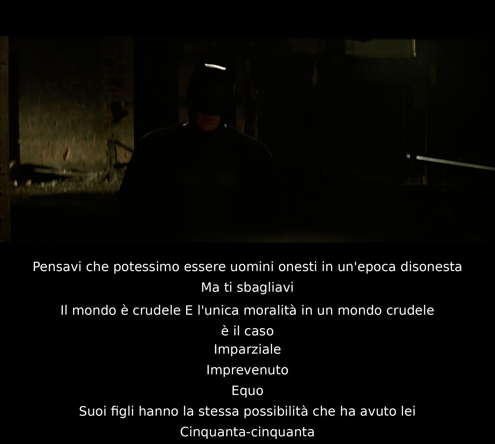 Un uomo pensava di poter essere onesto in un mondo disonesto, ma si rende conto che la moralità è relativa al caso. L'unico modo per essere equi è essere imparziali e prevedibili, dando ai propri figli le stesse opportunità.