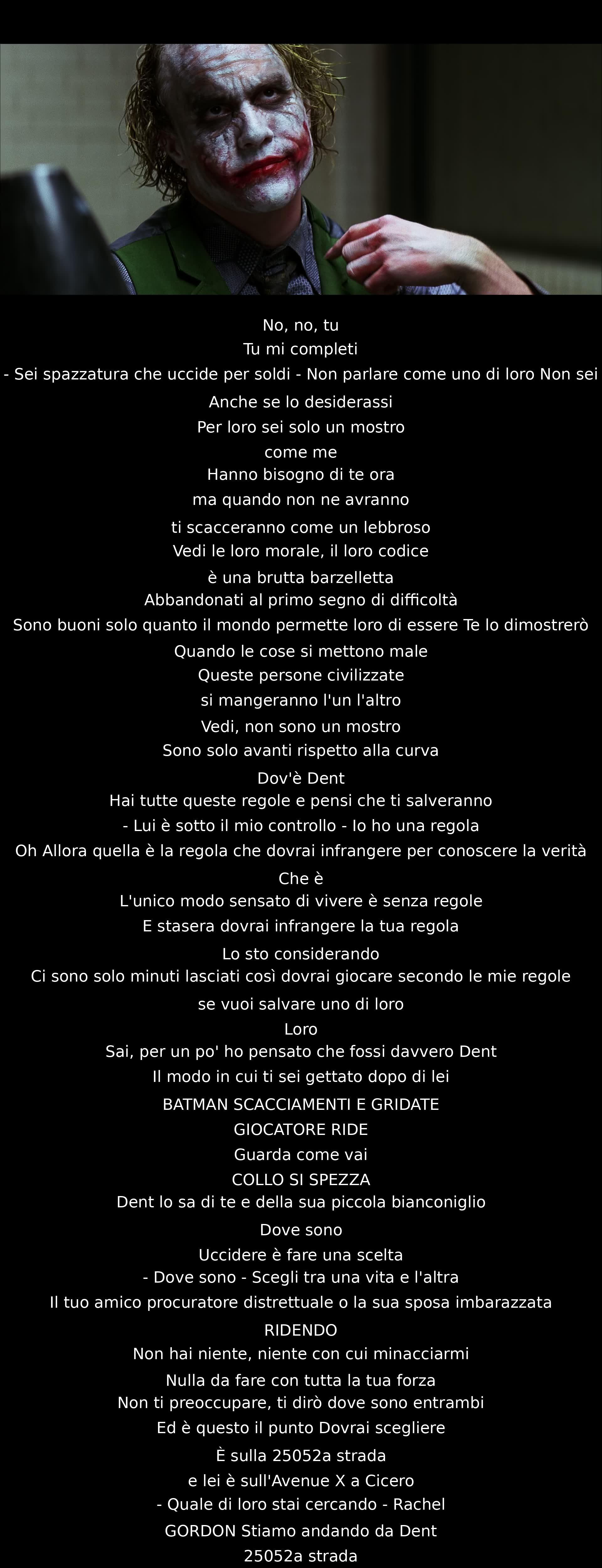 Un uomo si rivolge a un'altra persona accusandola di essere un mostro che uccide per soldi. La conversazione si concentra sul concetto di morale e regole, e sul dilemma di dover scegliere tra la vita di un amico procuratore distrettuale e quella della sua sposa. Alla fine, il protagonista deve prendere una difficile decisione che metterà alla prova le sue convinzioni.